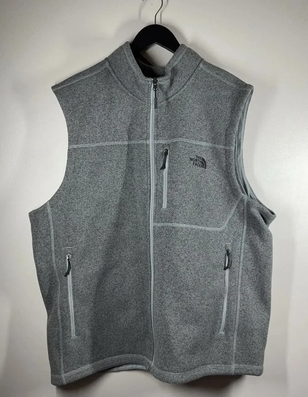 The North Face Fleece Vest Mens 2XL Gray Full Zip Lined Pockets Stand Collar